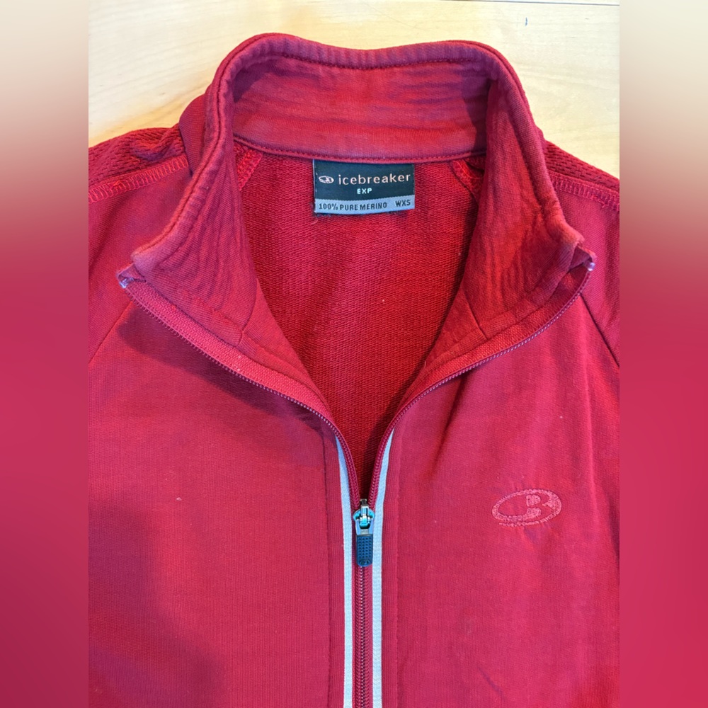 Icebreaker vibrant red wool zip up jacket - Picture 3 of 7